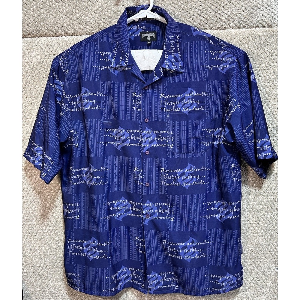 Rocawear 100% Polyester Short Sleeve Button Down Blue Men's Size XL